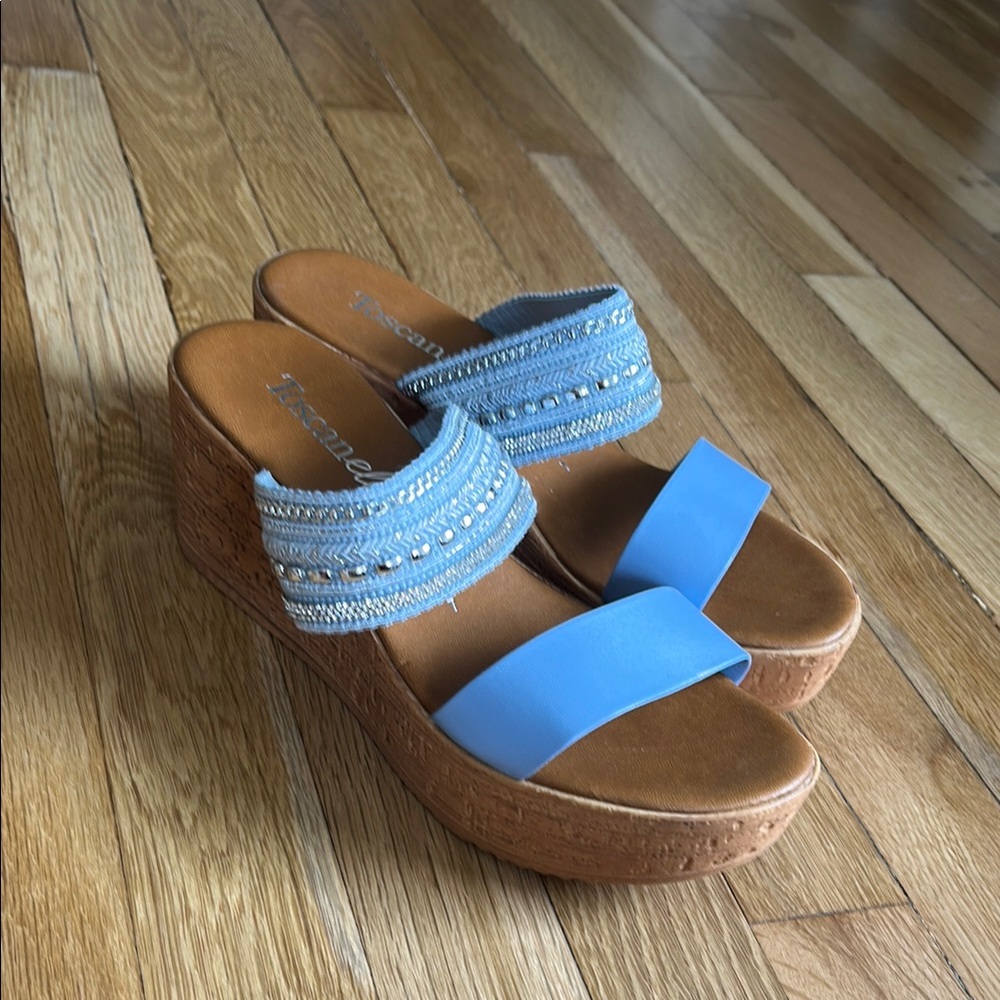 SOLD- Women's Blue Wedge Sandals